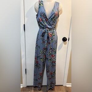 Tacera Blue Floral Jumpsuit